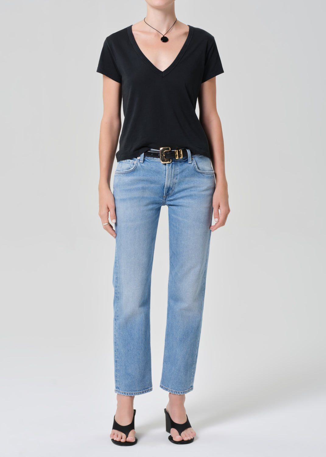 Hara V Neck Tee in Washed Black