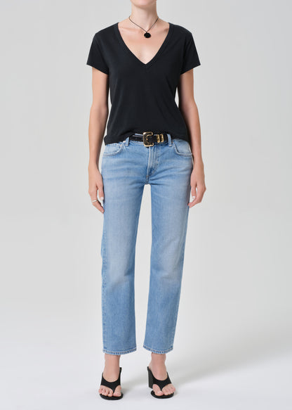 Hara V Neck Tee in Washed Black