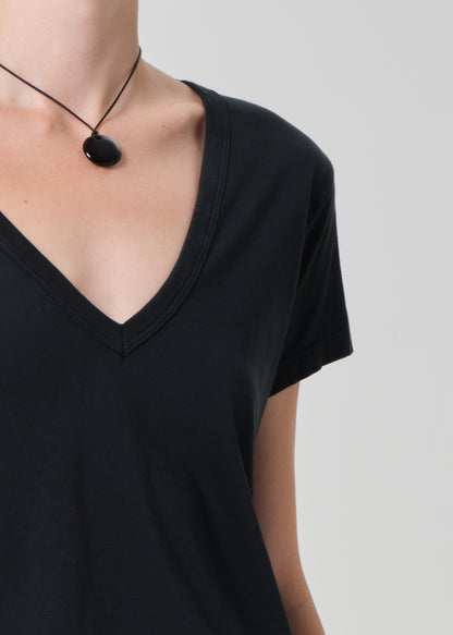 Hara V Neck Tee in Washed Black