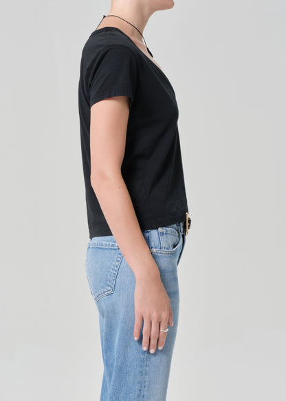 Hara V Neck Tee in Washed Black