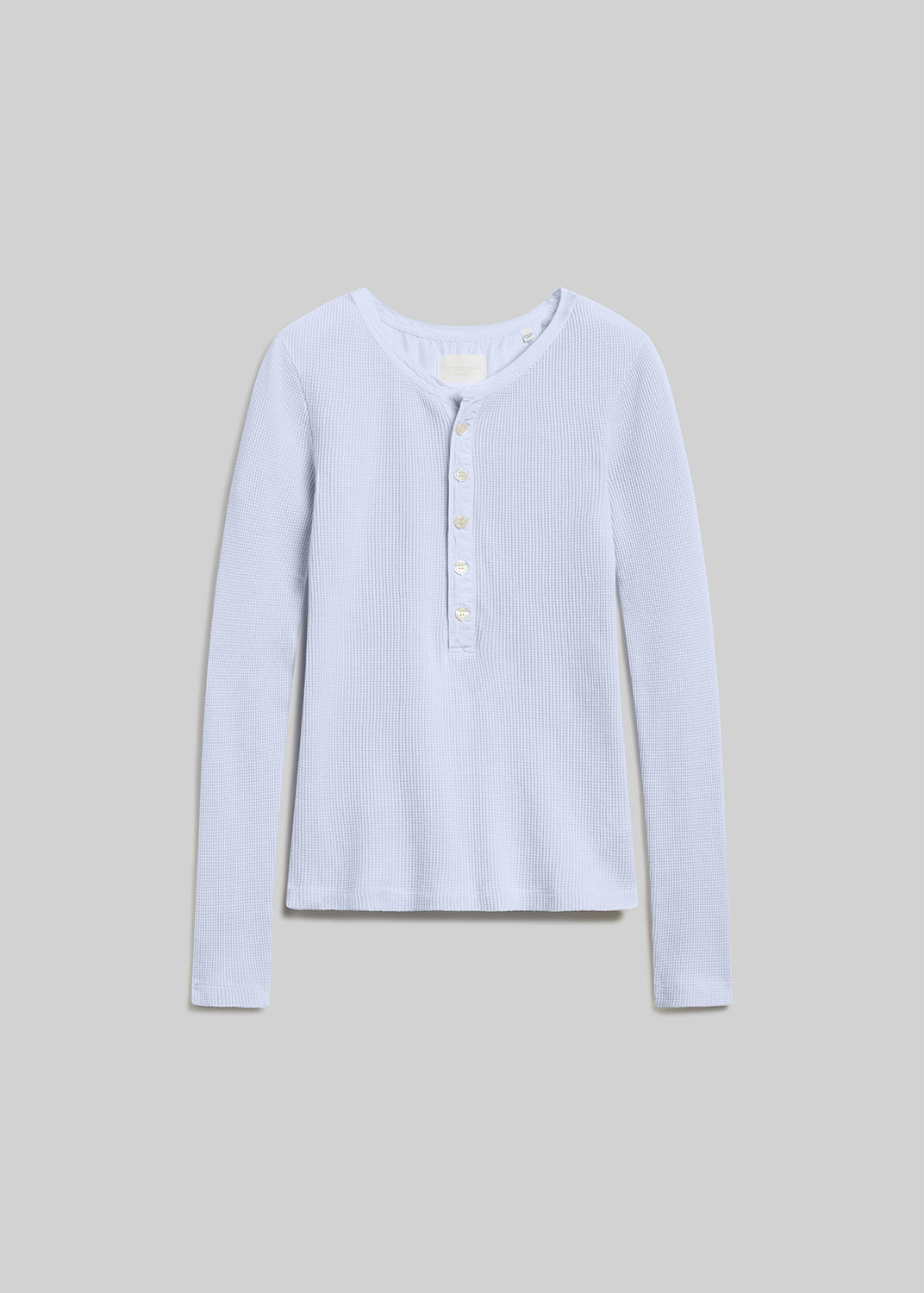 Pindary long-sleeve waffle henley top on grey background
