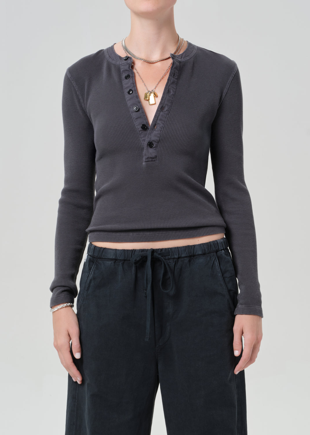 Drea Waffle Henley
In Charcoal