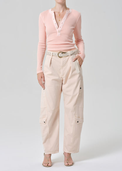 Drea Waffle Henley in Melon Creme