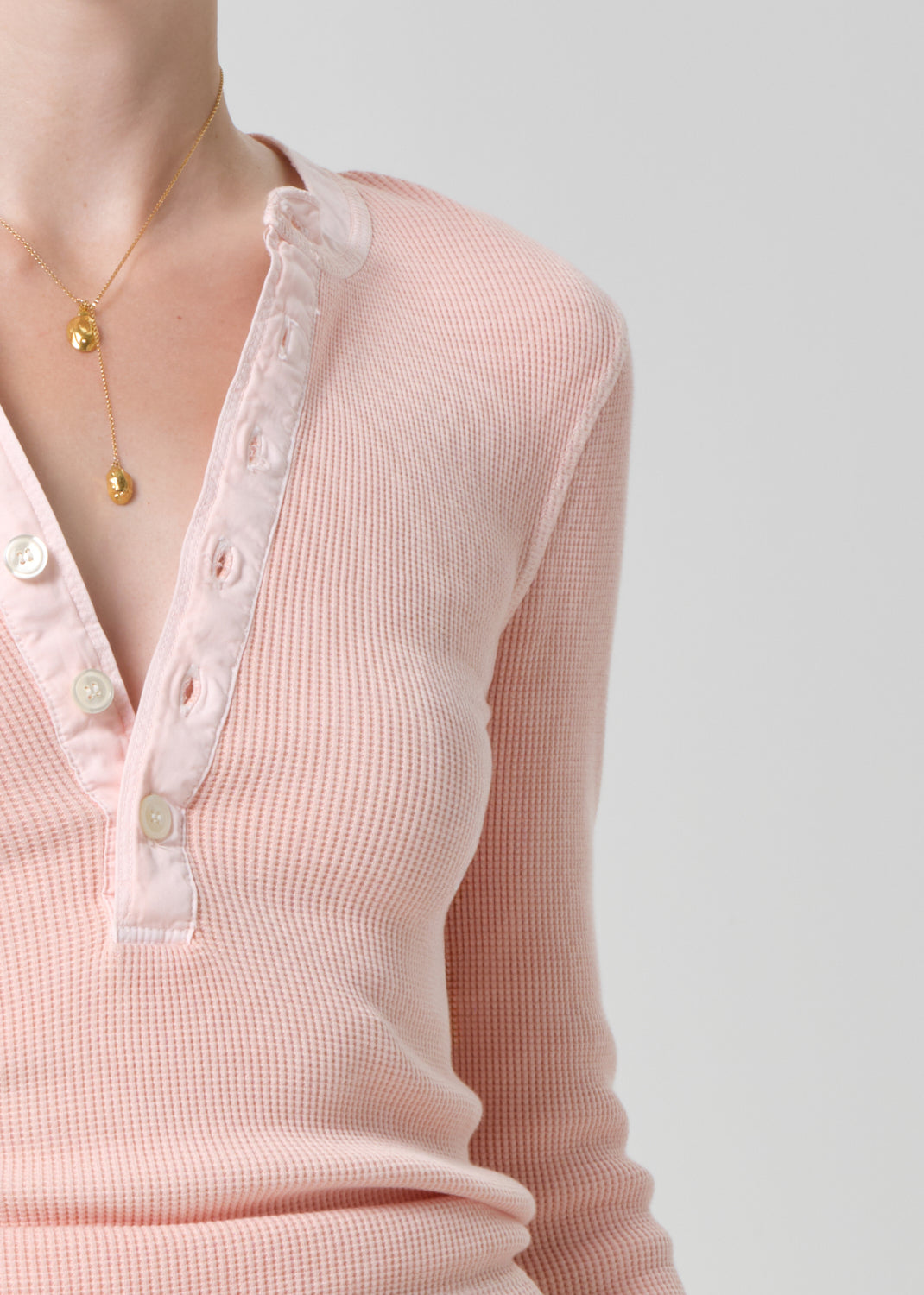 Drea Waffle Henley in Melon Creme