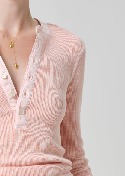 Drea Waffle Henley in Melon Creme