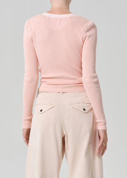 Drea Waffle Henley in Melon Creme