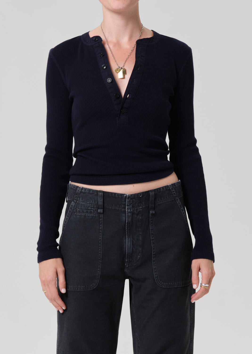 Drea Waffle Henley
In Navy