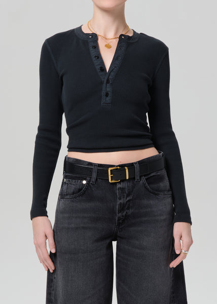 Drea Waffle Henley in Washed Black – Citizens of Humanity
