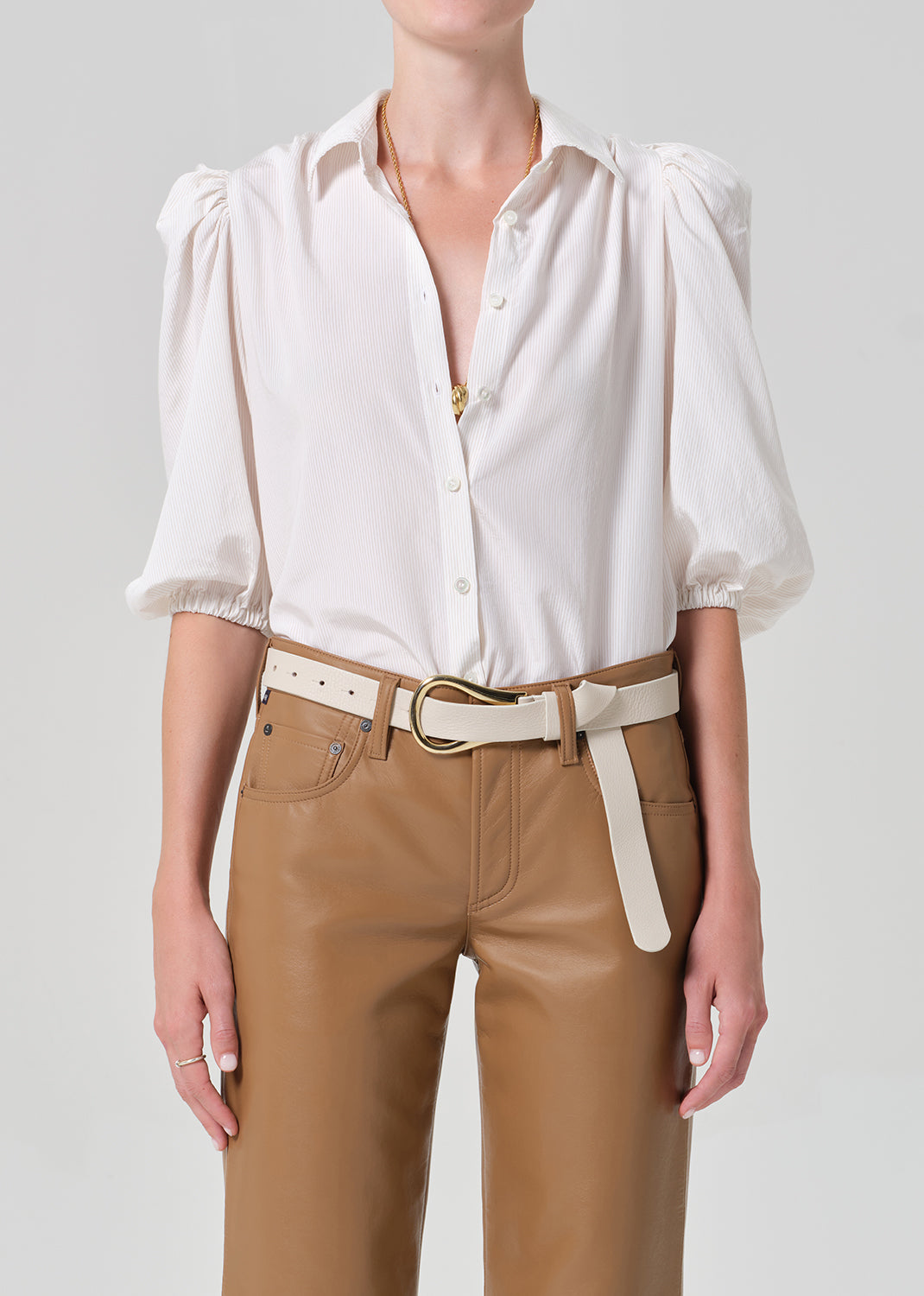Anya Puff Sleeve Shirt
In Sand Microstripe