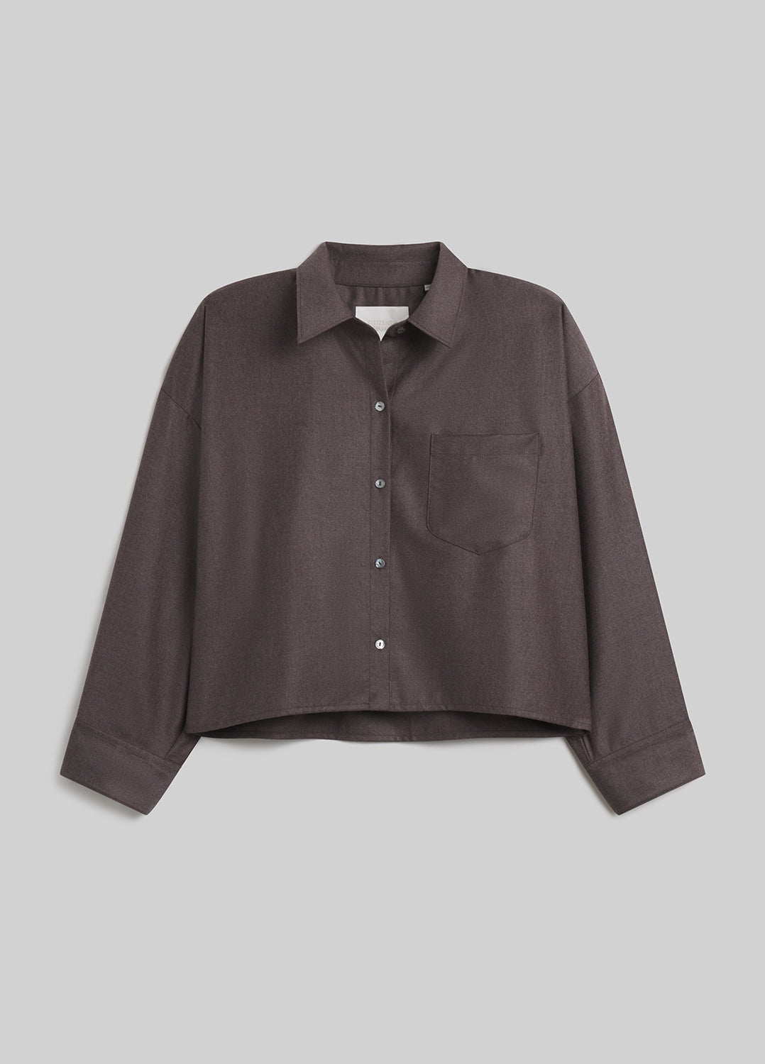 Heather brown button-down shirt on grey background