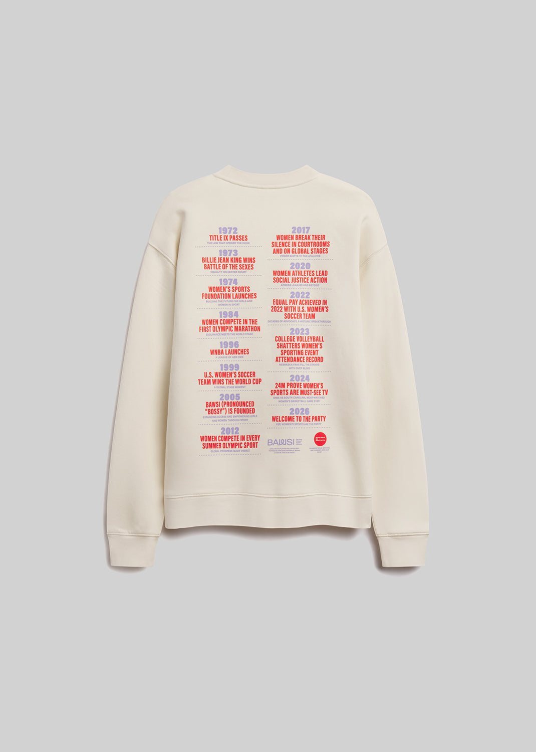 Cream sweatshirt with text on the back on a light gray background