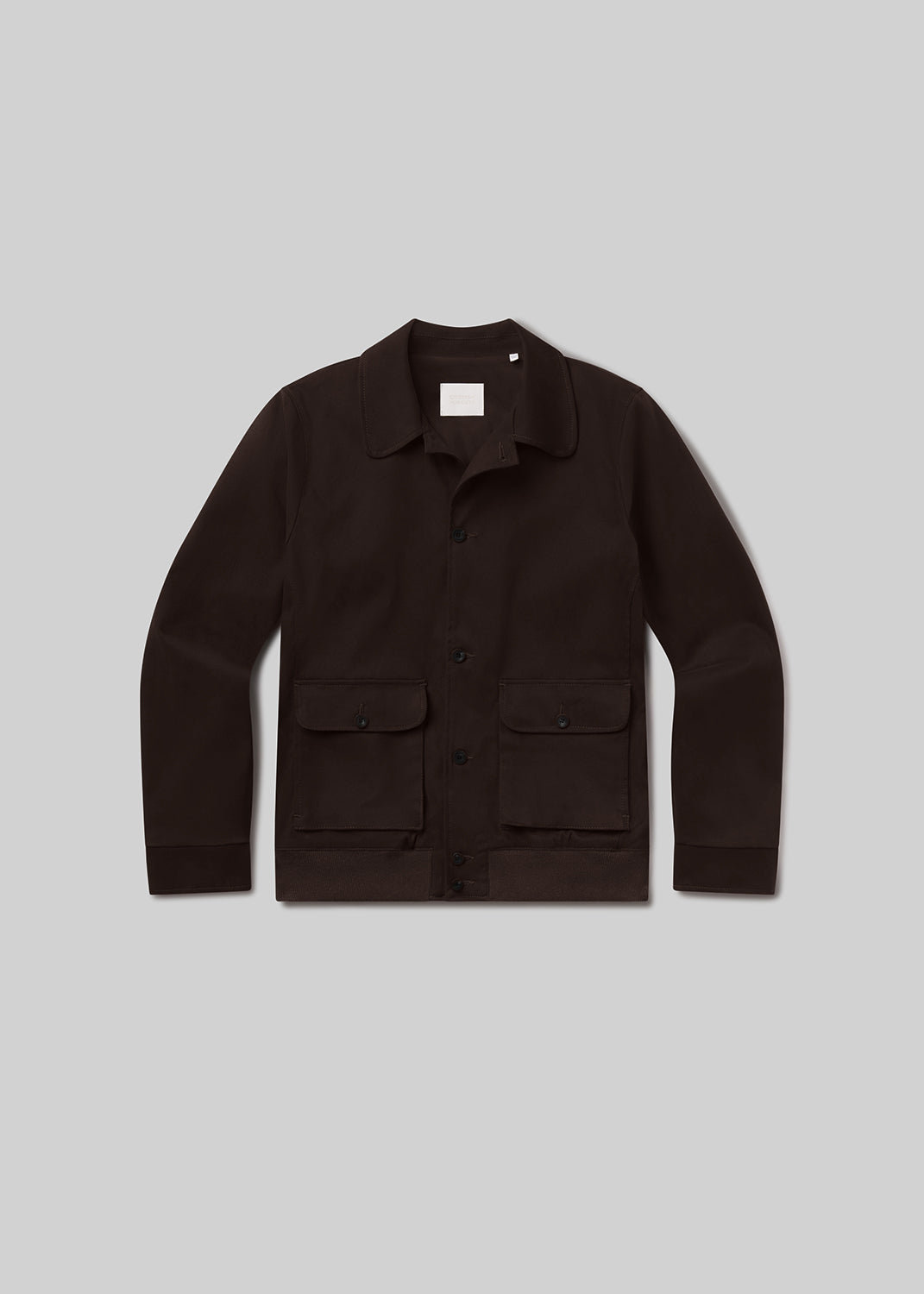 Dark brown utility jacket, front product view