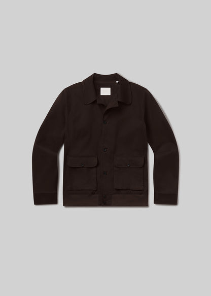 Dark brown utility jacket, front product view