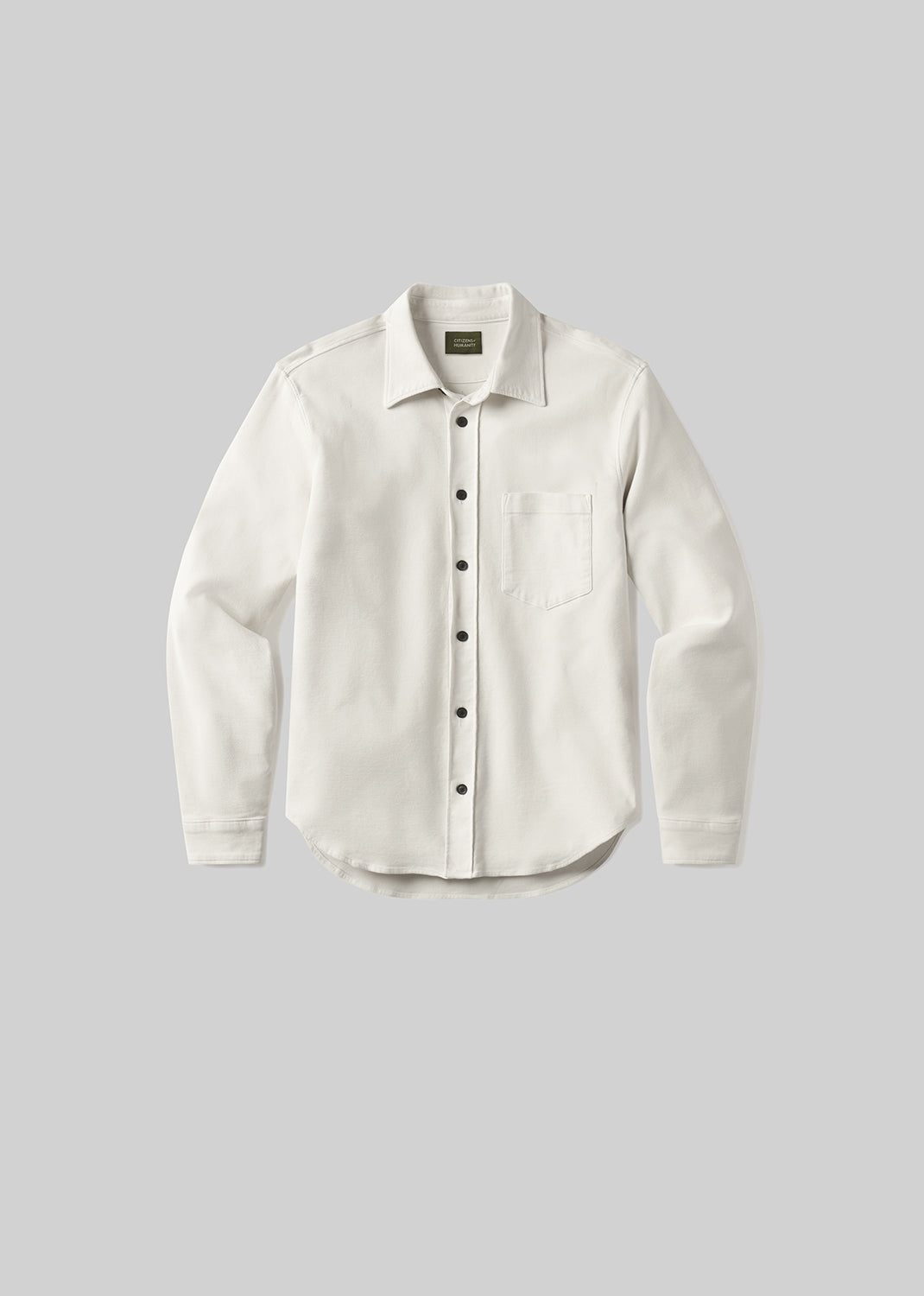White long-sleeve button-up shirt, front product view