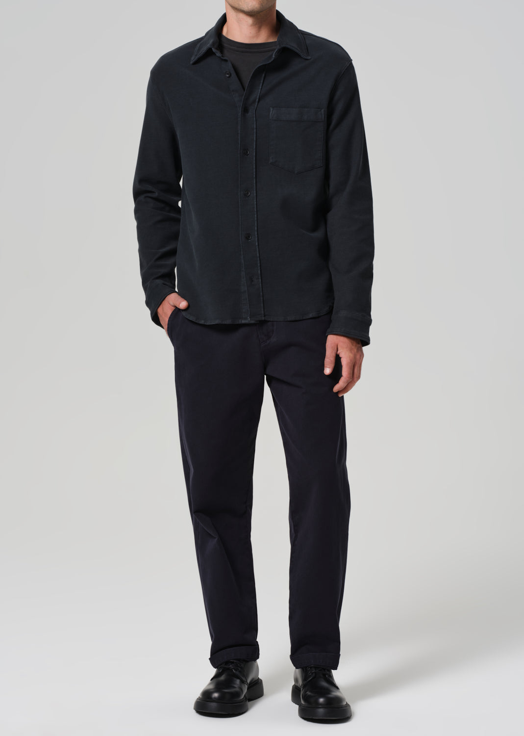 Luca Bucket Dye Shirt French Terry in Washed Black front