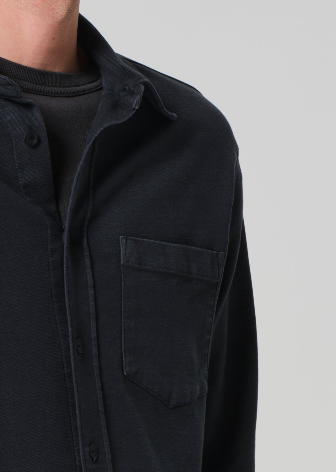 Luca Bucket Dye Shirt French Terry in Washed Black detail