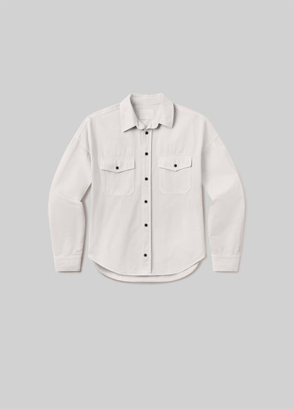 Light taupe utility shirt, front product view