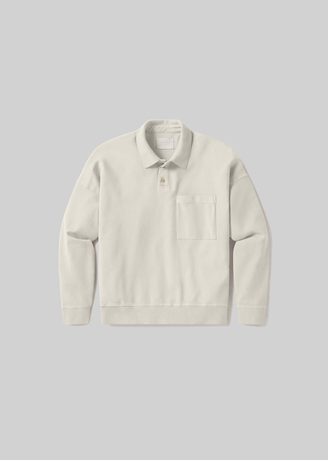Ecru long sleeve rugby polo with chest pocket, front product view