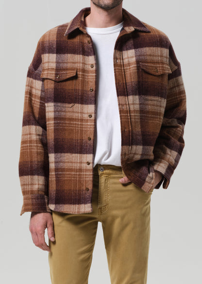 Shigoto Shirt Jacket in Tan Plaid