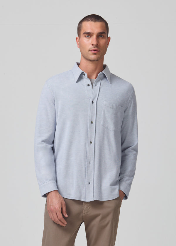 Channing Pique L/S Button Down in Chambray Blue front