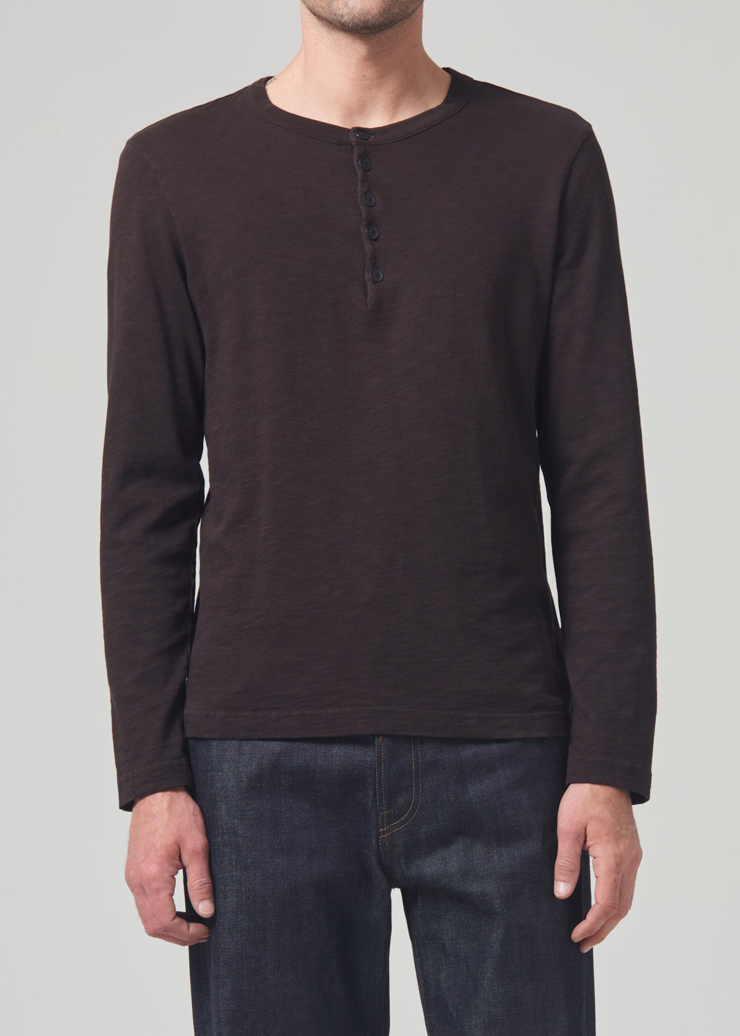 Classic Henley Sueded Jersey in Barrister