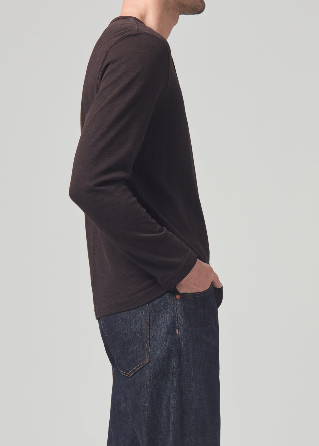 Classic Henley Sueded Jersey in Barrister