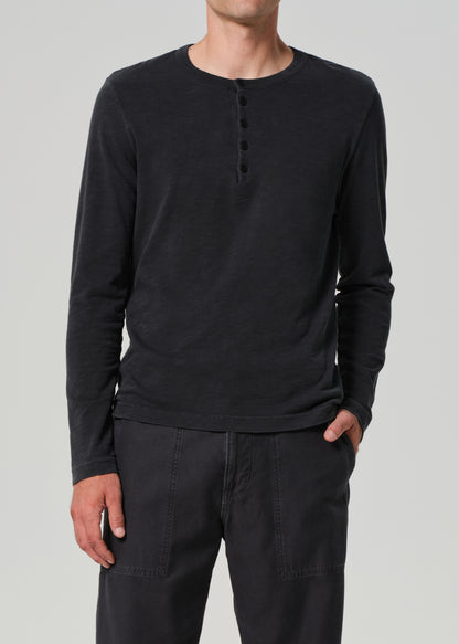 Classic Henley in Washed Black front