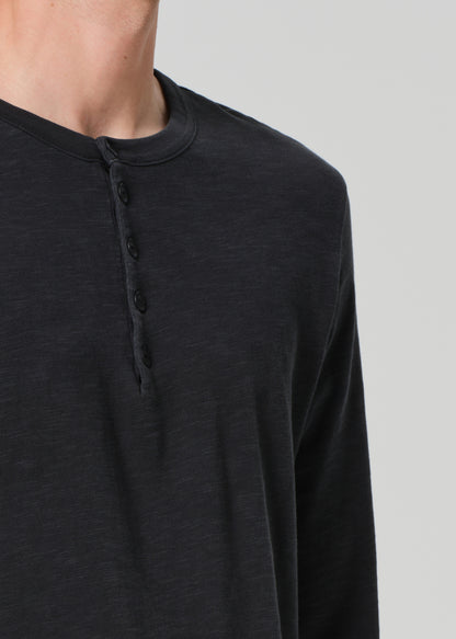 Classic Henley in Washed Black detail