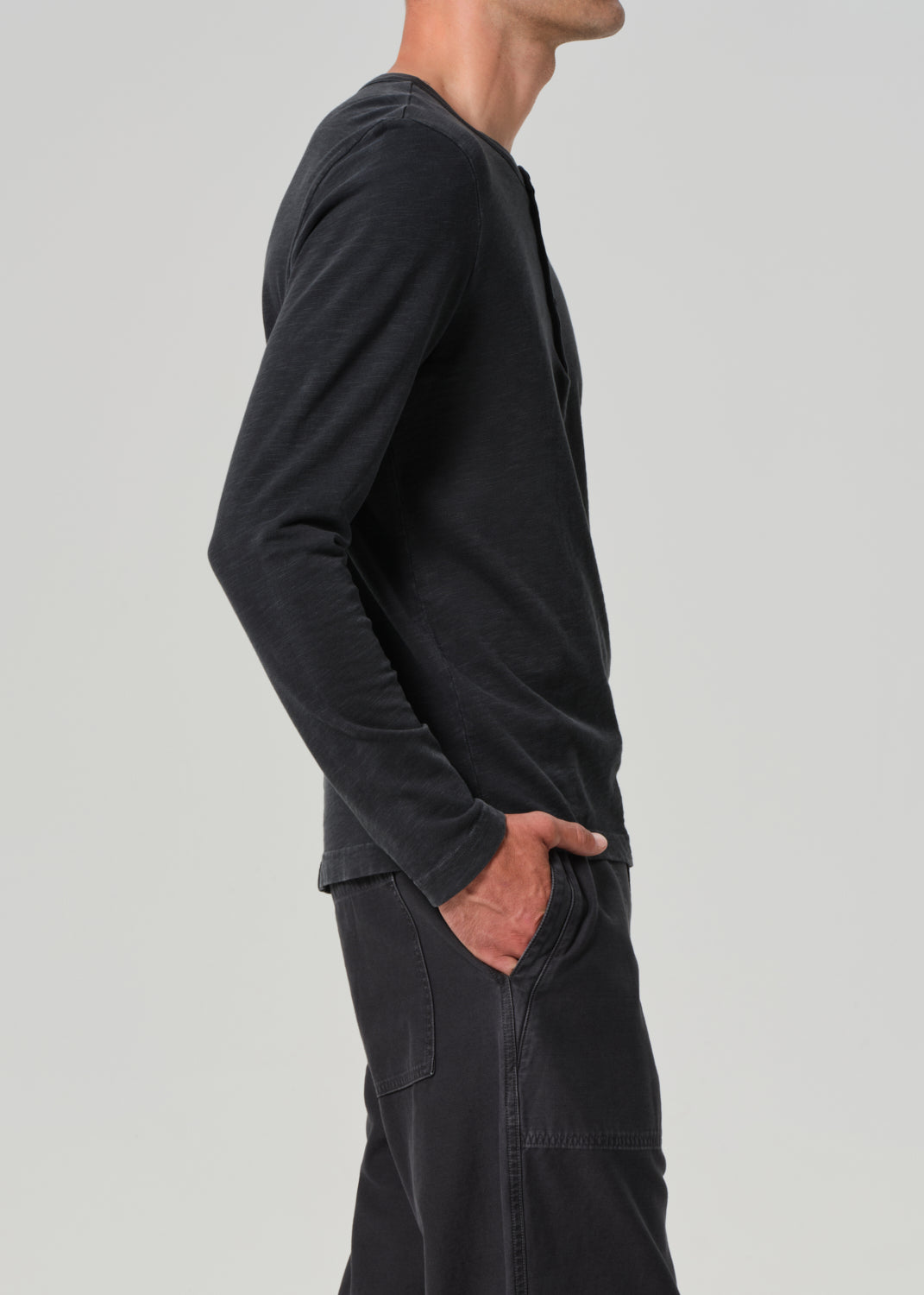 Classic Henley in Washed Black side