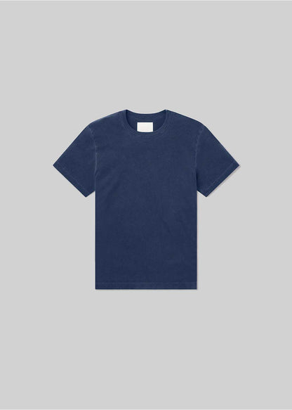 Indigo short sleeve crewneck T-shirt, front product view