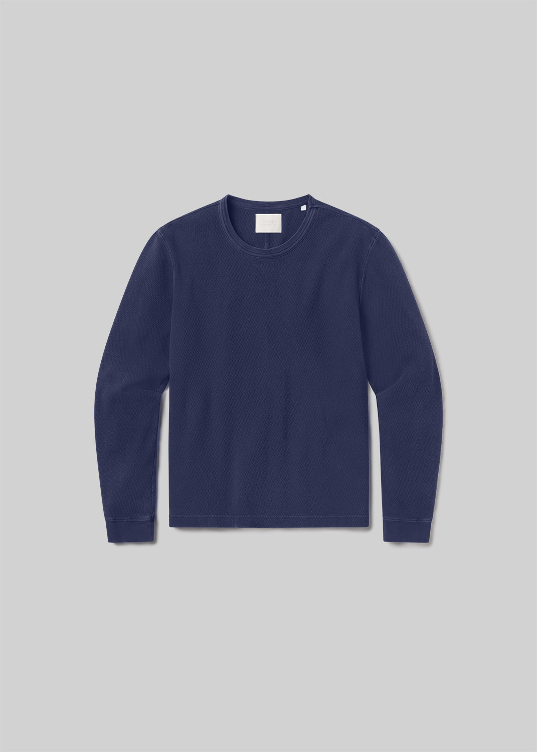 Vintage navy waffle-knit long sleeve crewneck shirt, front product view