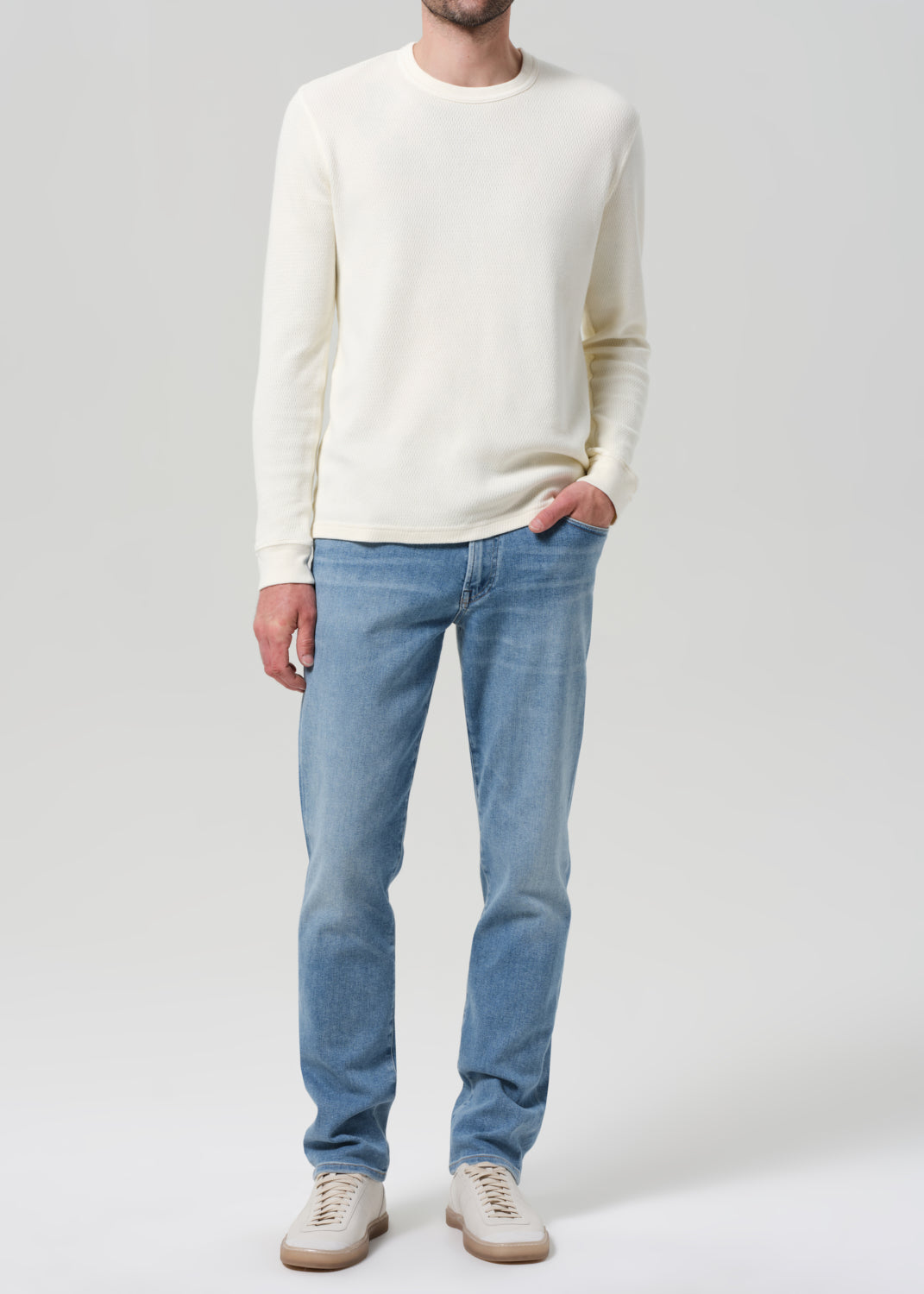 Waffle Crewneck in Canvas front