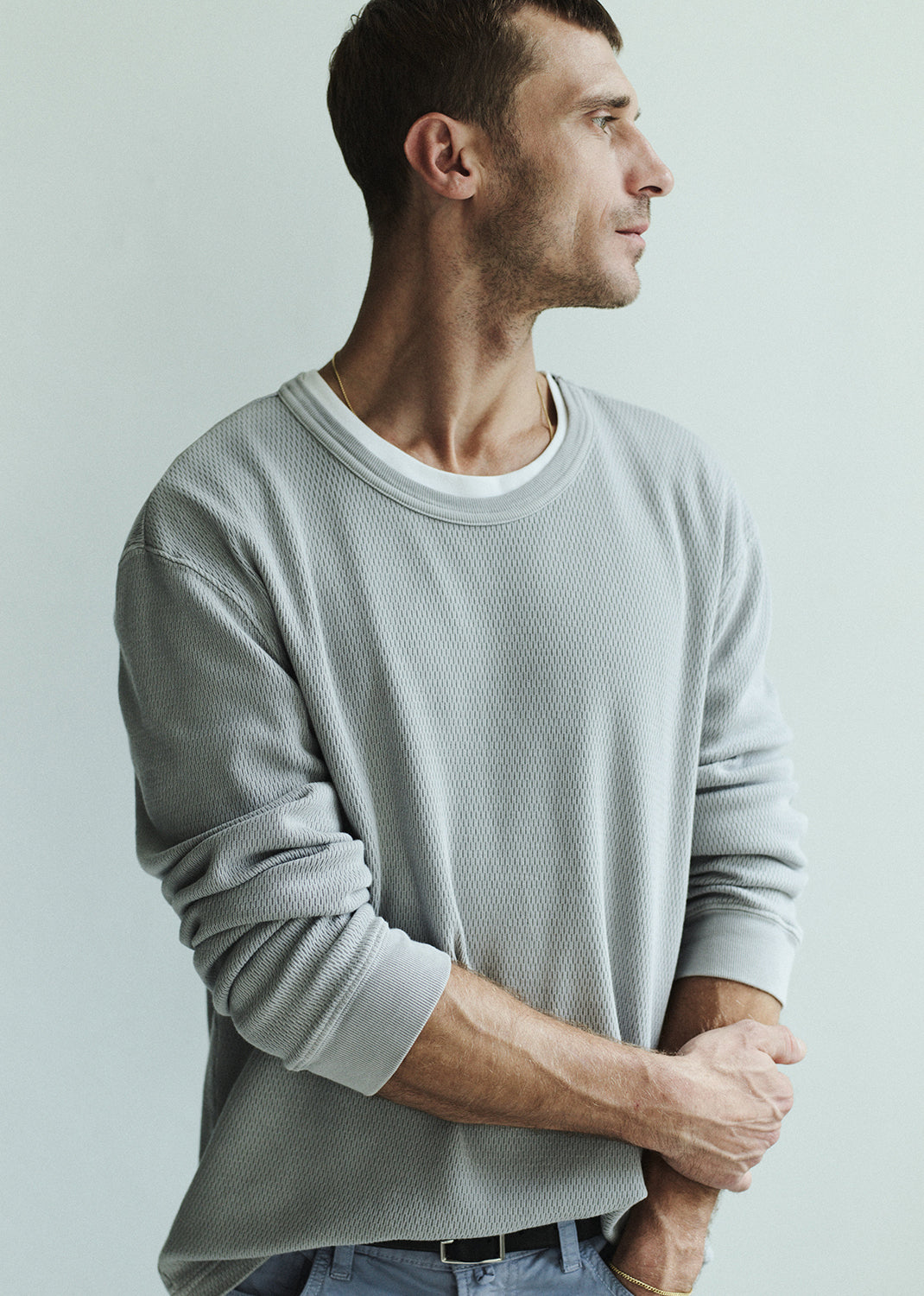 Waffle Crewneck in Stone Grey