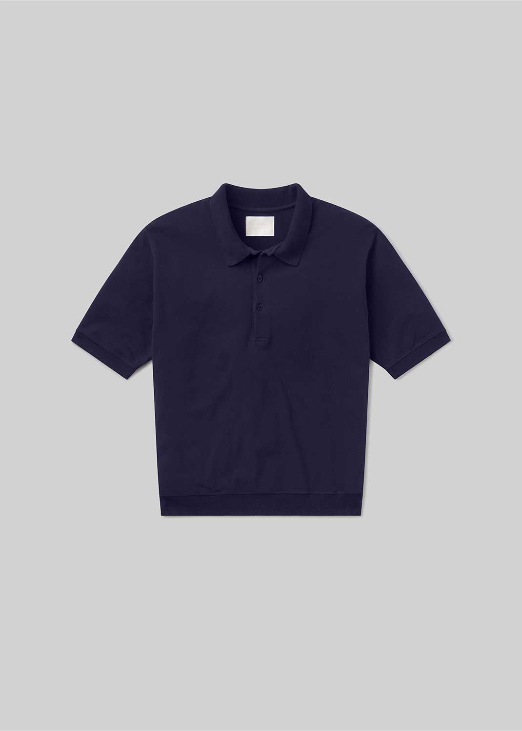 Navy short sleeve polo shirt, front product view