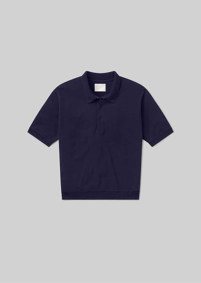 Navy short sleeve polo shirt, front product view