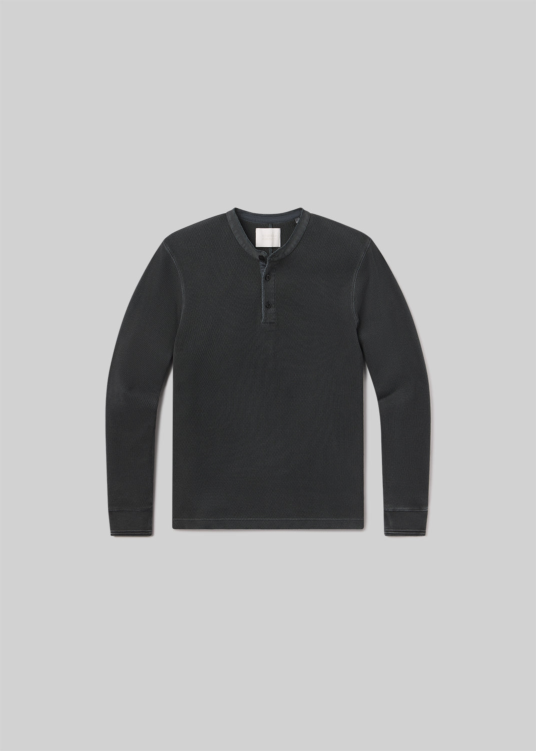 Waffle Three Button Henley in Charred Cedar flat