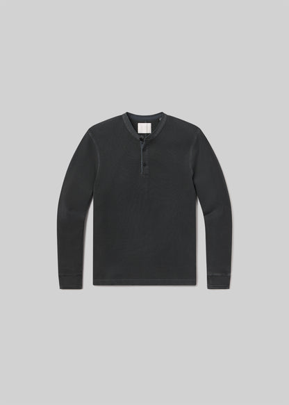 Waffle Three Button Henley in Charred Cedar flat