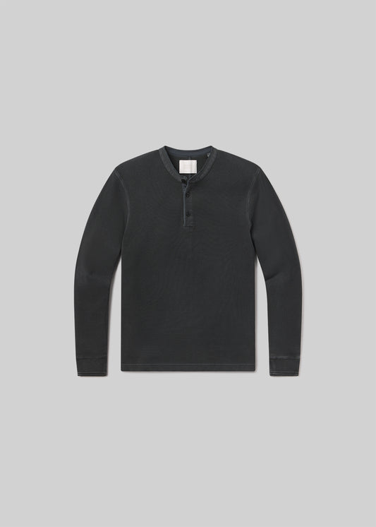 Waffle Three Button Henley in Charred Cedar flat