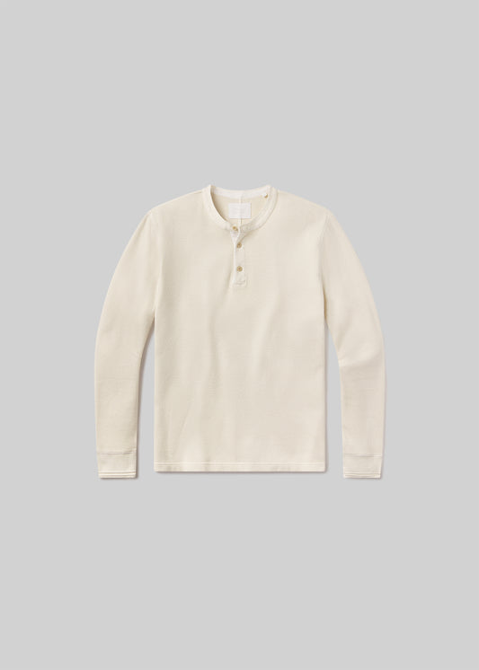 Waffle Three Button Henley in Plaster FLAT