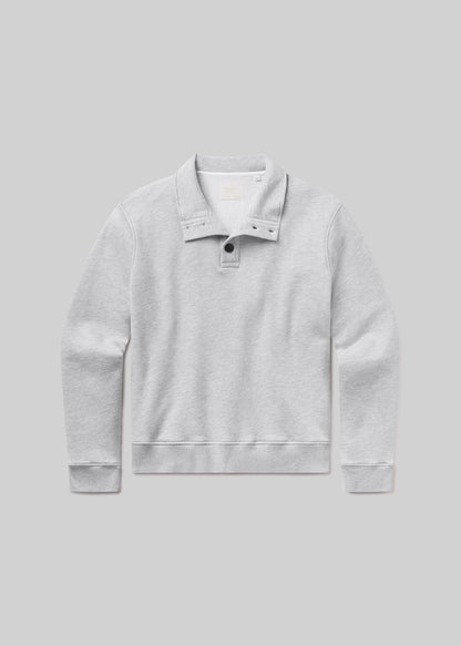 Heather grey long sleeve half-button pullover, front product view