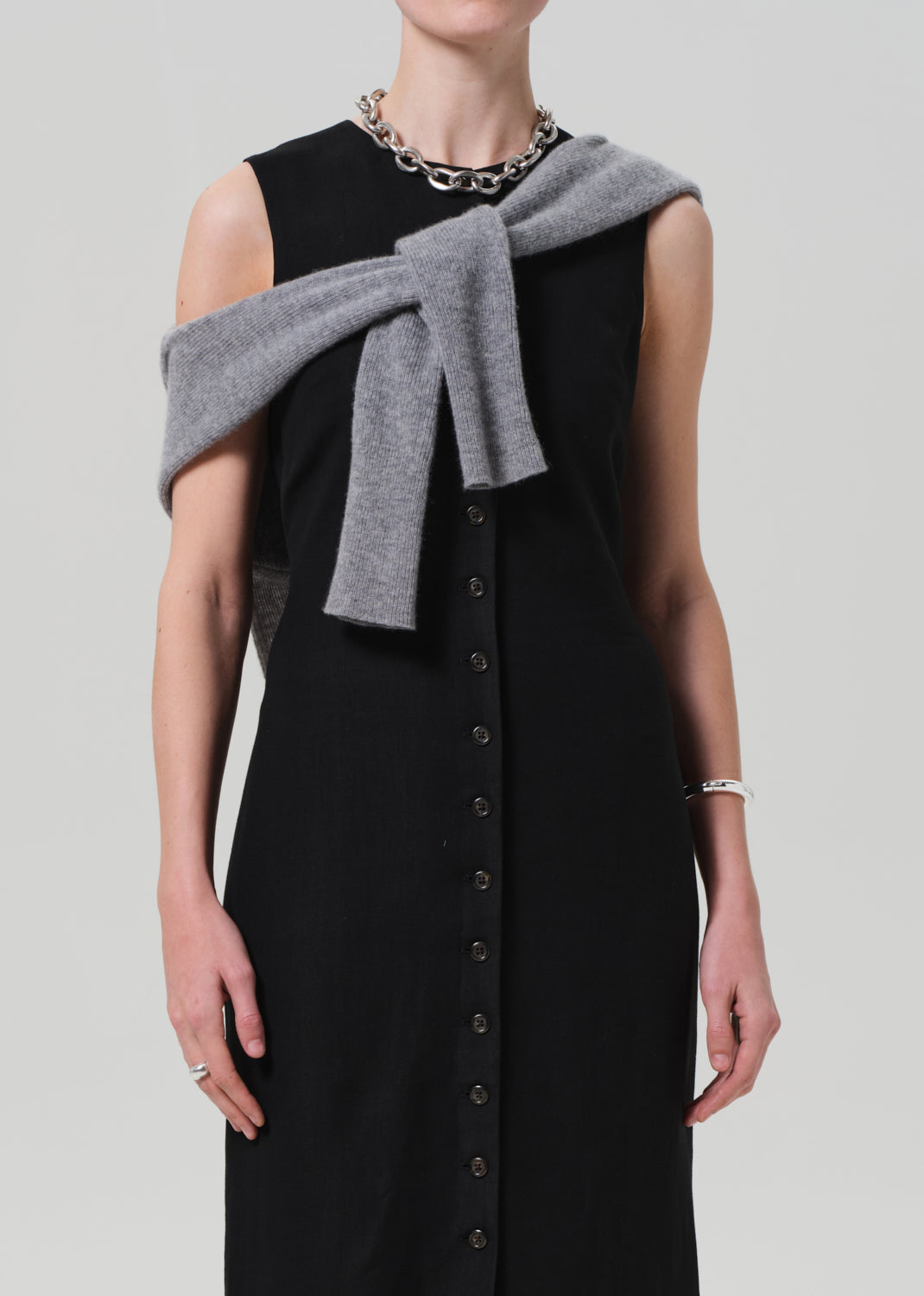 Button Dress in Viscose Linen Twill | Women's Dresses | Argent 0 / Black Button Dress in Viscose Linen Twill | Women's Dresses | Argent 0 / Black