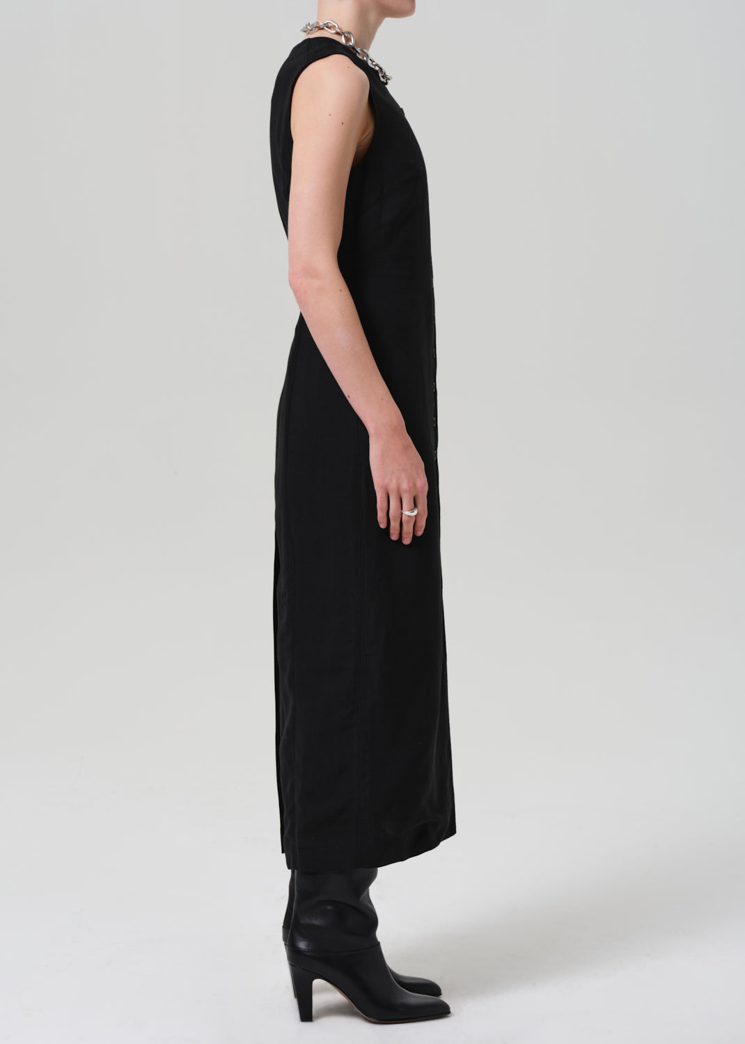 Button Dress in Viscose Linen Twill | Women's Dresses | Argent 0 / Black Button Dress in Viscose Linen Twill | Women's Dresses | Argent 0 / Black