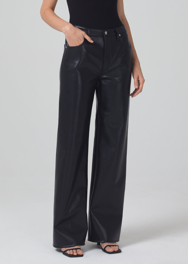 Annina High Rise Wide Leg Recycled Leather in Black front