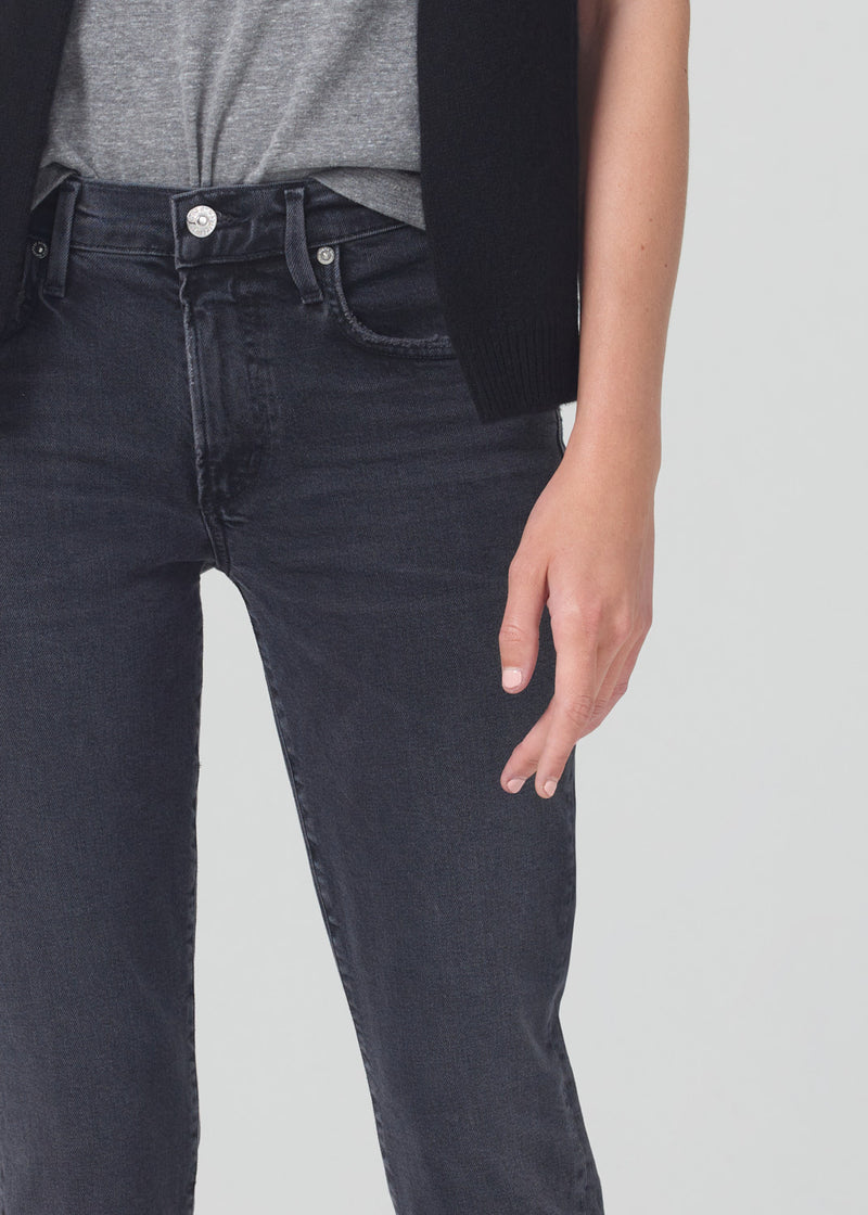 Ella Mid Rise Crop Slim Jeans in Film Noir detail