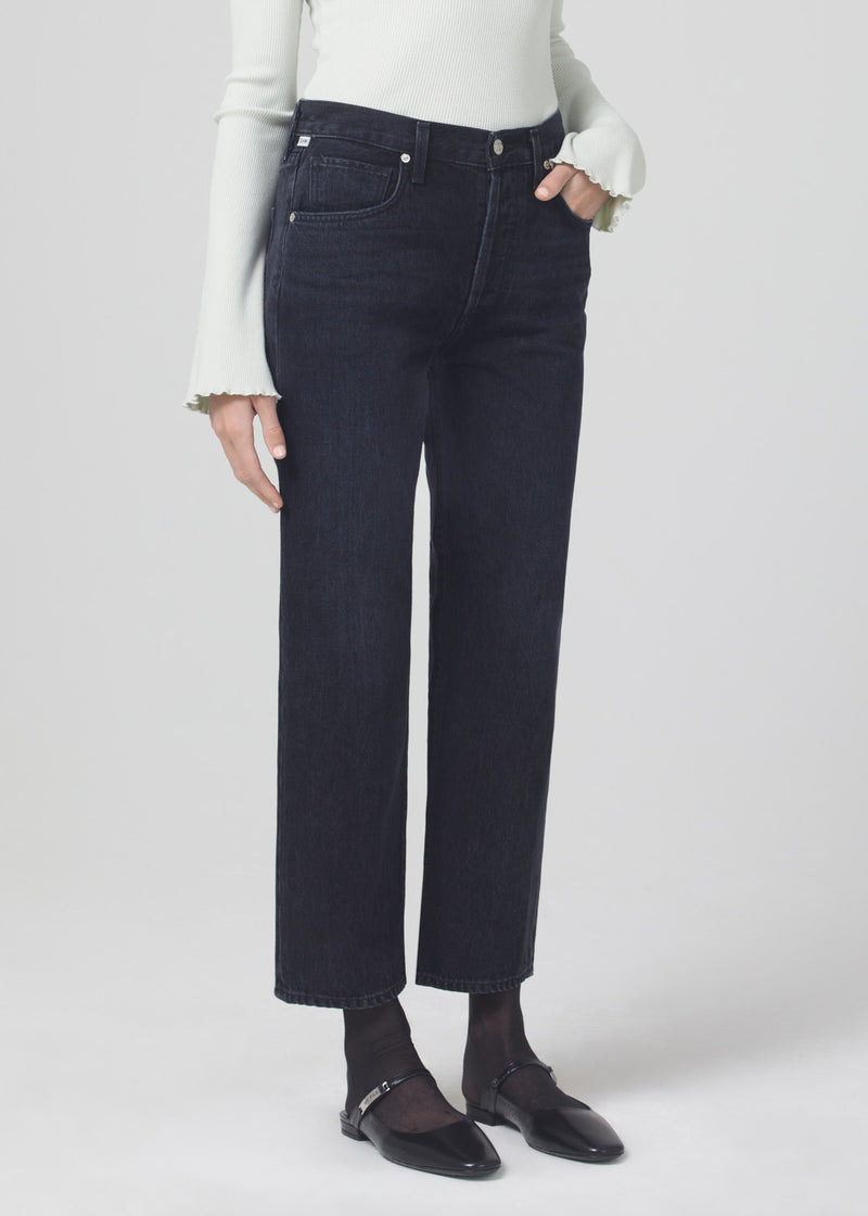 Emery Crop Relaxed Straight Jeans in Licorice front