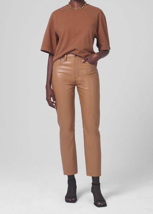 Jolene High Rise Vintage Slim Recycled Leather Pants in Camel front