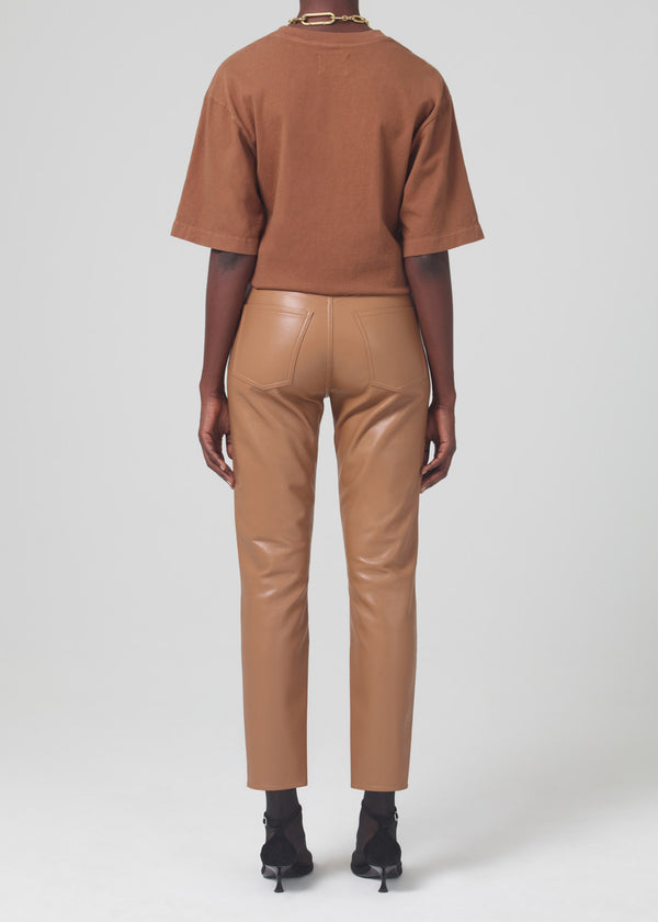 Jolene High Rise Vintage Slim Recycled Leather Pants in Camel back