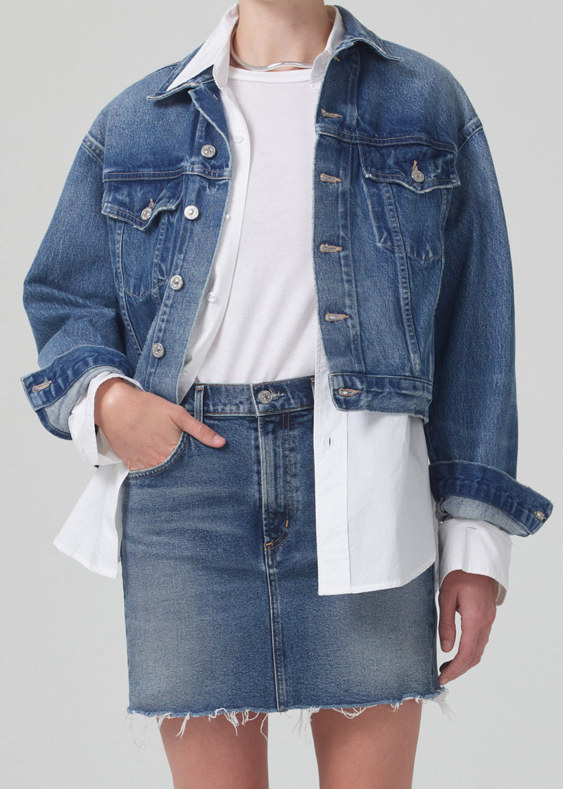 French Connection Patched Denim Cropped Jacket - Blue