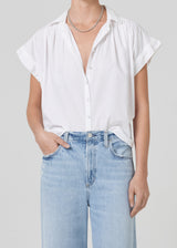 Penny Short Sleeve Blouse in White front